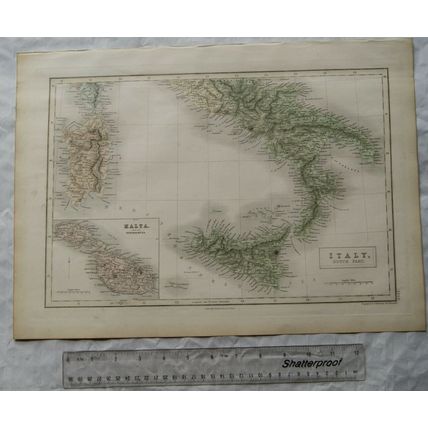 1850 Black's steel engraved map Italy & Malta