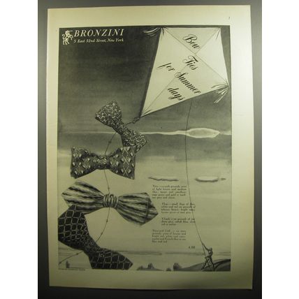 1951 Bronzini Bow Ties Ad - Bow ties for summer days