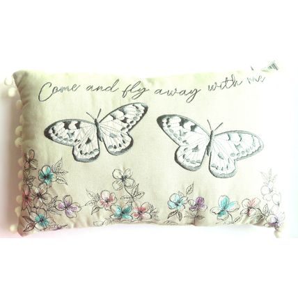 Butterfly Cushion - Come and fly away with me - with White Bobbles 23 CM