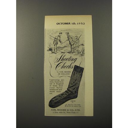 1953 Cox, Moore & Co. Socks Ad - Shooting Checks
