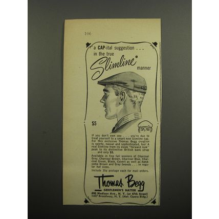 1955 Thomas Begg Slimline Cap Ad - A Cap-ital suggestion