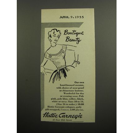 1955 Hattie Carnegie Sweater Ad - Boutique Beauty
