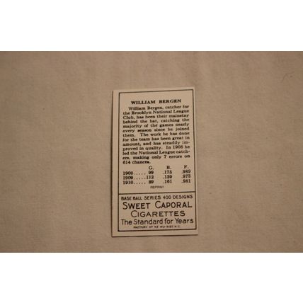 William "Bill" Bergen Card Collectors 1911 T-205 Gold Border REPRINT