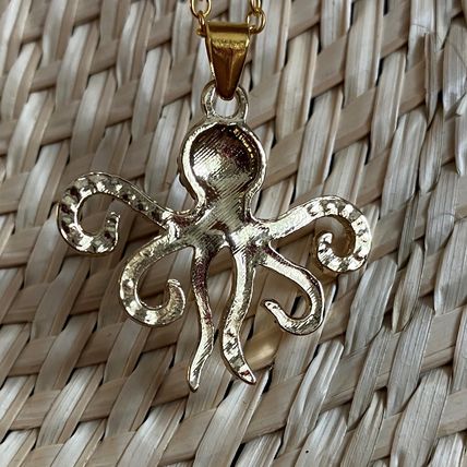 Necklace Blue Rhinestone Octopus Pendant Gold Tone #656