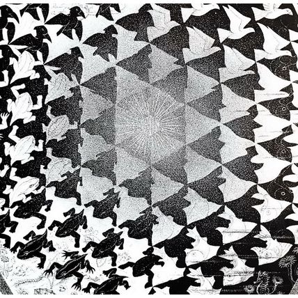 ESCHER print VERBUM blk white frogs Vintage Escher Poster optic wall art large
