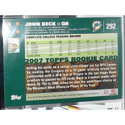 2007 Topps JOHN BECK (Dolphins) Rookie Card #292
