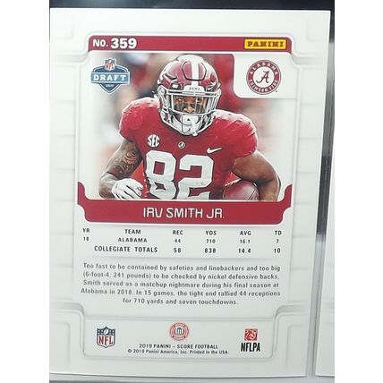 2019 Panini Score IRV SMITH JR (Alabama/Vikings) Rookie Card #359