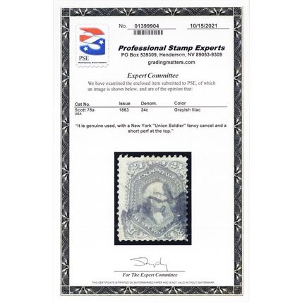 78a, Used 24¢ Sound Stamp - Union Soldier Fancy Cancel - PSE - Stuart Katz