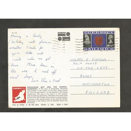 Postcard Channel Islands Guernsey John Hinde 2J110 Rocquaine Bay and the Hanois