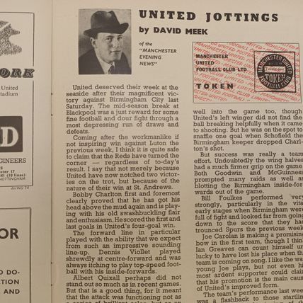 1958-59 MUFC v Leicester City 1st Division 06-12-58 With Token