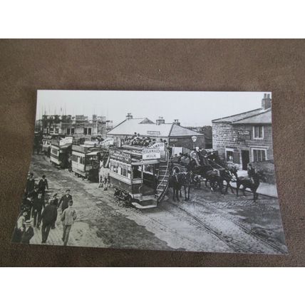 Newcastle Library Reproduction Postcard - High Street buses , Gosforth cira 1900