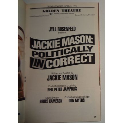 Jackie Mason: Politically Incorrect - Playbill - Opening Night: April 5, 1994