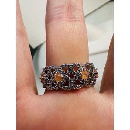Ring Bomb Party Sz10 RBP Full Wrap Orange Ice Crystal Gems Rhodium Pl Jewelry