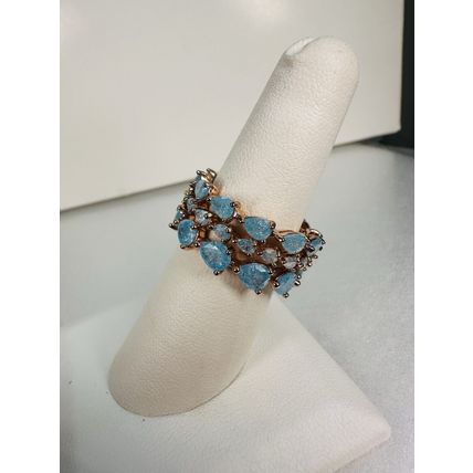 Bomb Party Ring Jewelry Sz7 3Pc Band Set Lot Bundle Blue Ice Crystal Rose Gold P
