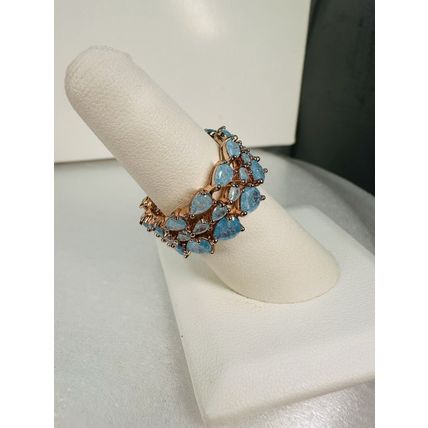 Bomb Party Ring Jewelry Sz7 3Pc Band Set Lot Bundle Blue Ice Crystal Rose Gold P