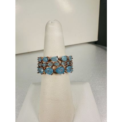 Bomb Party Ring Jewelry Sz7 3Pc Band Set Lot Bundle Blue Ice Crystal Rose Gold P