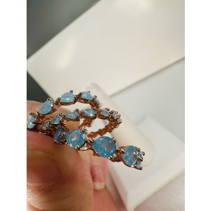 Bomb Party Ring Jewelry Sz7 3Pc Band Set Lot Bundle Blue Ice Crystal Rose Gold P