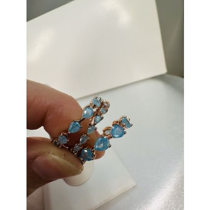 Bomb Party Ring Jewelry Sz7 3Pc Band Set Lot Bundle Blue Ice Crystal Rose Gold P