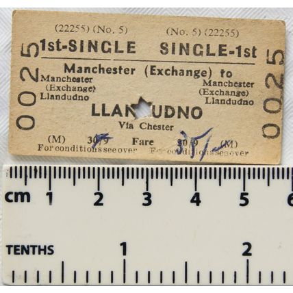 1969 British Transport Commission ticket 1st single Manchester to Llandudno