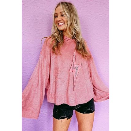 Pink Thunder Bolt Sequin Oversized Hoodie