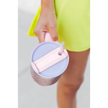 Apricot Pink Valentine Heart Shaped Print Stainless Steel Vacuum Cup