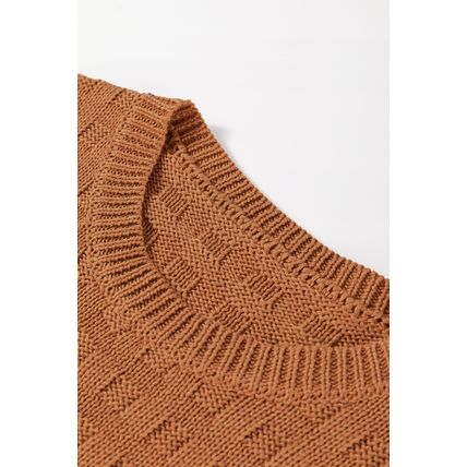 Camel Round Neck Textured Knit Sweater Vest