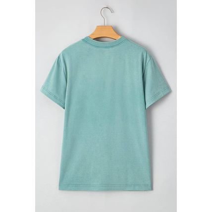 Sea Green MAMA Printed Mineral Wash Crewneck T Shirt