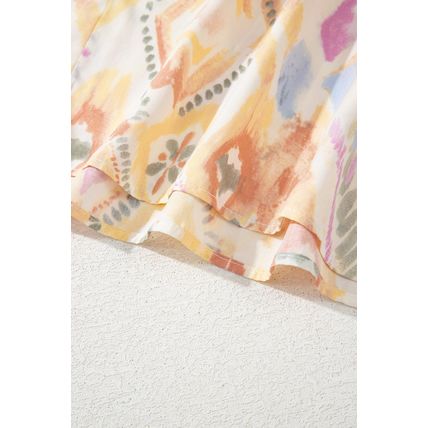 Multicolour Geometric Print Half Sleeve Shirred High Waist Maxi Dress