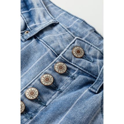 Beau Blue Multi Buttons Pinstripe Wide Leg Jeans