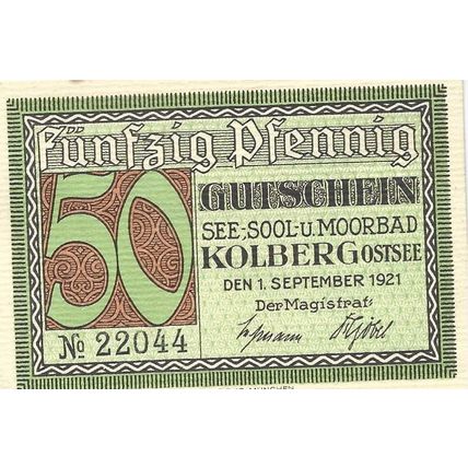 1921 Germany Moorbad Kolbert Gostee 50 Pfennig xf/mt