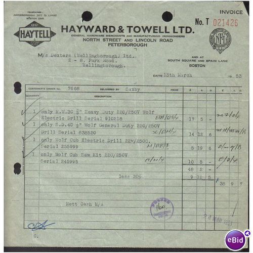 HAYWARD & TOWELL LTD,NORTH ST,PETERBOROUGH,13MA R1953