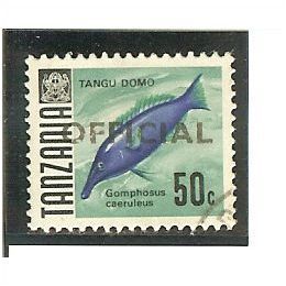 Tanzania QE11 1967 50c Blue Birdwrasse SG O25 Official Used Fish Stamp