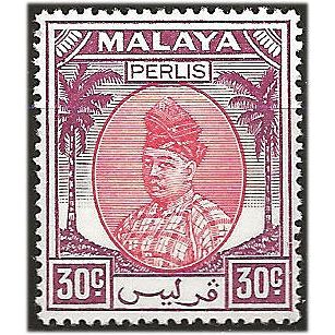Perlis 1955 SG21 30c Scarlet & Purple Mounted Mint . ..