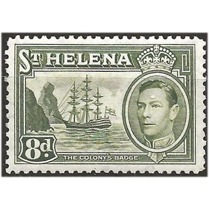 St Helena 1944 SG136b 8d Olive-Green Mounted Mint . .. .