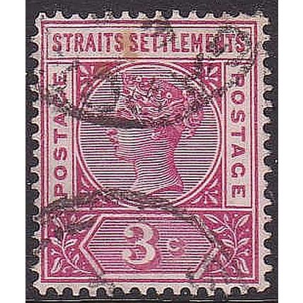 Straits Settlements 1895 Queen Victoria 3c Carmine-Rose [SG96] SINGAPORE