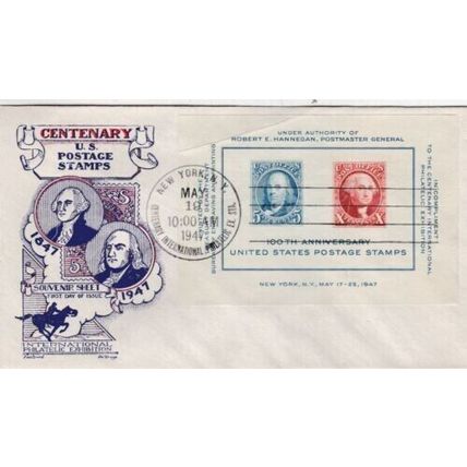 United States 1947 Centenary US Postage Stamps Fleetwood FDC New York Cancel VGC