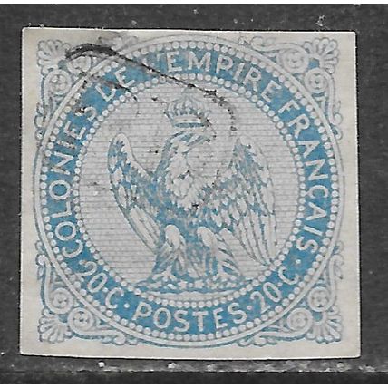 FRANCE 1859 EAGLE COLONY GENERAL ISSUE 20c BLUE FEINT BLACK PD LOZENGE CANCEL