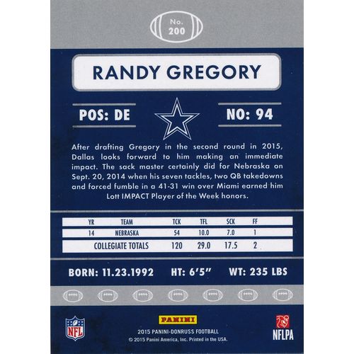 2015 Donruss Football 200 Randy Gregory RC Dallas Cowboys