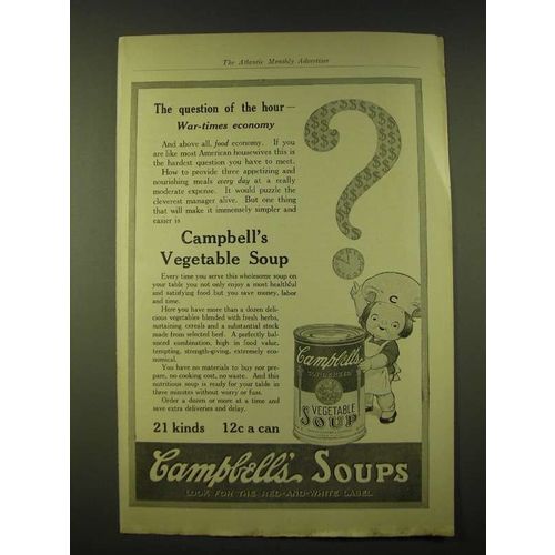 1918 Campbell's Vegetable Soup Ad - The question of the hour - war-times economy