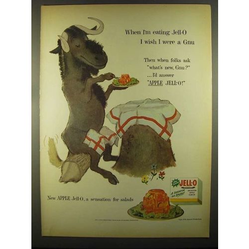 1955 Jell-O Apple Gelatin Ad - I Wish I were a Gnu