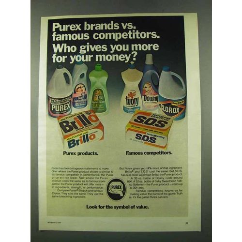 1974 Purex Bleach, SweetHeart Softener & Brillo Pads Ad