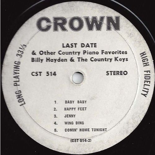 Crown LP #CST-514 "Last Date" and other country piano favorites - Billy Hayden