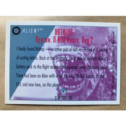 Alien3 Base trading card # 12 Hooking up Bishop (A) 1992 Star Pics, Dark Horse