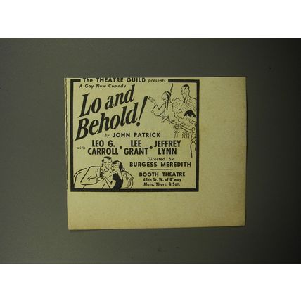 1951 Booth Theatre Lo and Behold! Play Ad - A gay new Comedy
