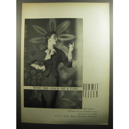 1951 Bonwit Teller Adele Simpson Suit Ad - With the flick of a cape
