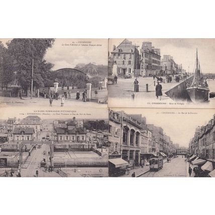 Cherbourg La Rue De La Fontaine Gare Quai Pont Tourant 4x French Postcard s