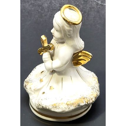Vintage 3 3/4" Ceramic Figurine Angel Cherub Holding Cross Japan (J11)