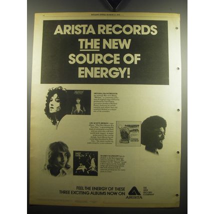 1975 Arista Records Ad - Melissa Manchester; Gil Scott-Heron, Barry Manilow
