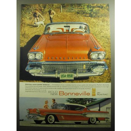 1958 Pontiac Bonneville Car Ad - Motoring's Action-packed Aristocrat