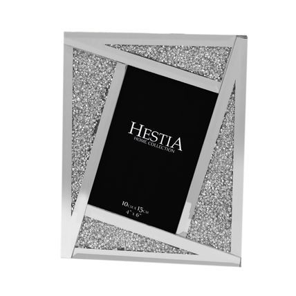 Hestia Silver Glass with Diamante Panels Rectangle Photo Frame Glass 22 CM Gift